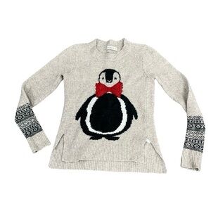 Abercrombie & Fitch Cream Sweater Penguin Bowtie Design VTG Wool-blend